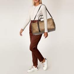 Pre Owned Coach Brown/Beige Signature Coated Canvas and Leather Metropolitan Duffle Bag