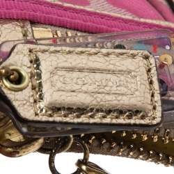 Pre Owned Coach Pink/Gold Signature Canvas and Leather Shoulder Bag