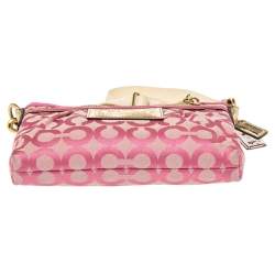 Pre Owned Coach Pink/Gold Signature Canvas and Leather Shoulder Bag