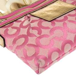 Pre Owned Coach Pink/Gold Signature Canvas and Leather Shoulder Bag
