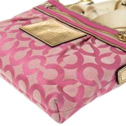 Pre Owned Coach Pink/Gold Signature Canvas and Leather Shoulder Bag
