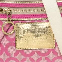 Pre Owned Coach Pink/Gold Signature Canvas and Leather Shoulder Bag