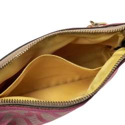 Pre Owned Coach Pink/Gold Signature Canvas and Leather Shoulder Bag