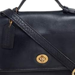 Pre Owned Coach Black Leather Court Top Handle Bag