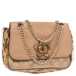 Coach Multicolor Signature Canvas, Snakeskin Embossed Leather, And Leather Mini Cassidy Shoulder Bag