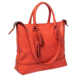 Coach Orange Leather Top Zip Tote 