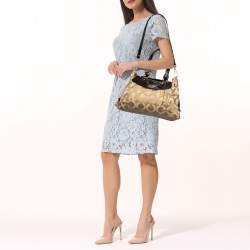 Coach Beige/Brown Signature Canvas And Patent Leather Madison Audrey Satchel