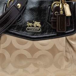 Coach Beige/Brown Signature Canvas And Patent Leather Madison Audrey Satchel