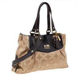 Coach Beige/Brown Signature Canvas And Patent Leather Madison Audrey Satchel