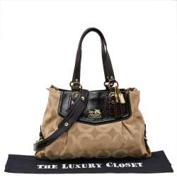 Coach Beige/Brown Signature Canvas And Patent Leather Madison Audrey Satchel