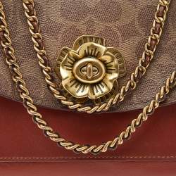 Pre Owned Coach Brown Signature Canvas And Tan Leather Parker Shoulder Bag