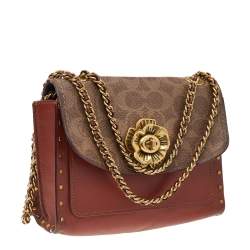 Pre Owned Coach Brown Signature Canvas And Tan Leather Parker Shoulder Bag