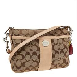 Pre Owned Coach Beige/Cream Signature Canvas And Leather Crossbody Bag