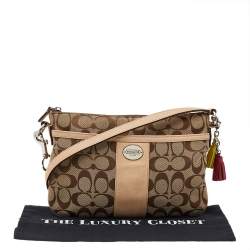 Pre Owned Coach Beige/Cream Signature Canvas And Leather Crossbody Bag