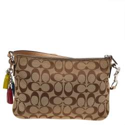 Pre Owned Coach Beige/Cream Signature Canvas And Leather Crossbody Bag