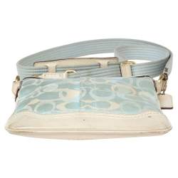 Pre Owned Coach Blue/White Signature Canvas and Leather Crossbody Bag