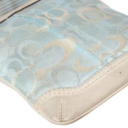 Pre Owned Coach Blue/White Signature Canvas and Leather Crossbody Bag