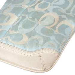 Pre Owned Coach Blue/White Signature Canvas and Leather Crossbody Bag