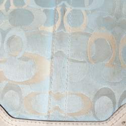 Pre Owned Coach Blue/White Signature Canvas and Leather Crossbody Bag