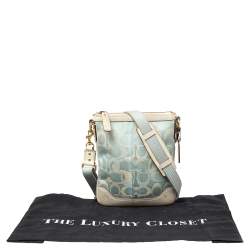 Pre Owned Coach Blue/White Signature Canvas and Leather Crossbody Bag