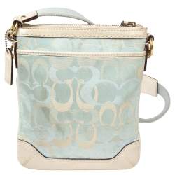 Pre Owned Coach Blue/White Signature Canvas and Leather Crossbody Bag
