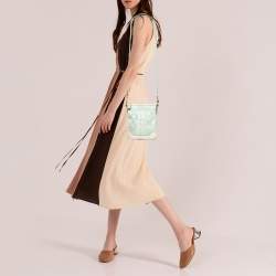 Pre Owned Coach Blue/White Signature Canvas and Leather Crossbody Bag