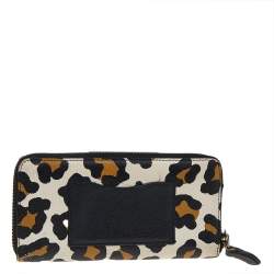 مملوكة مسبقًا محفظة مستديرة بسحاب كوتش جلد طباعة فهد متعدد الألوان