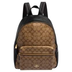 Coach Black/Beige Signature Coated Canvas and Leather Charlie Backpack