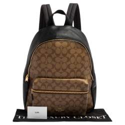 Coach Black/Beige Signature Coated Canvas and Leather Charlie Backpack