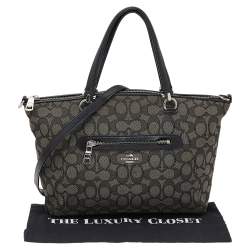Coach Black/Grey Leather And Canvas Prairie Signature Satchel
