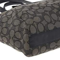 Coach Black/Grey Leather And Canvas Prairie Signature Satchel