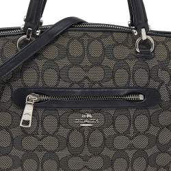 Coach Black/Grey Leather And Canvas Prairie Signature Satchel
