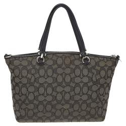 Coach Black/Grey Leather And Canvas Prairie Signature Satchel