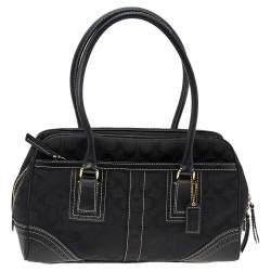 Coach Black Signature Canvas And Leather Satchel