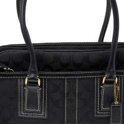 Coach Black Signature Canvas And Leather Satchel