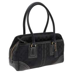 Coach Black Signature Canvas And Leather Satchel