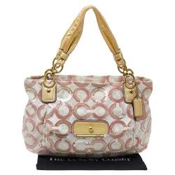 Coach Pink Sequin Signature Canvas And Leather Kristin Tote