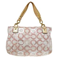 Coach Pink Sequin Signature Canvas And Leather Kristin Tote