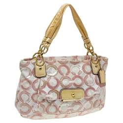 Coach Pink Sequin Signature Canvas And Leather Kristin Tote