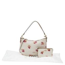 Pre Owned Coach White-Pink Floral Print Leather Chelsea Shoulder Bag