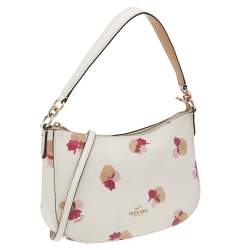 Pre Owned Coach White-Pink Floral Print Leather Chelsea Shoulder Bag