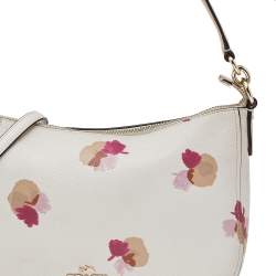 Pre Owned Coach White-Pink Floral Print Leather Chelsea Shoulder Bag
