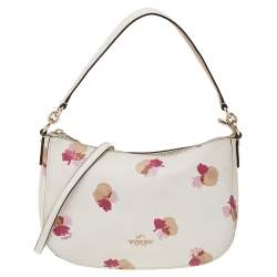 Pre Owned Coach White-Pink Floral Print Leather Chelsea Shoulder Bag