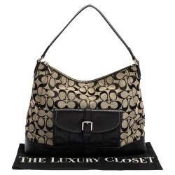 Pre Owned حقيبة هوبو كوتش كانفاس بالشعار وجلد نقشة الثعبان بيج/أسود