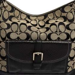 Pre Owned حقيبة هوبو كوتش كانفاس بالشعار وجلد نقشة الثعبان بيج/أسود