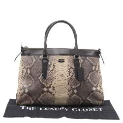 Coach Beige/Dark Brown Python Embossed Leather And Leather Morgan Tote