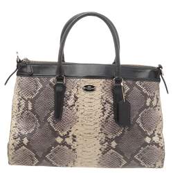 Coach Beige/Dark Brown Python Embossed Leather And Leather Morgan Tote