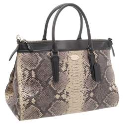 Coach Beige/Dark Brown Python Embossed Leather And Leather Morgan Tote