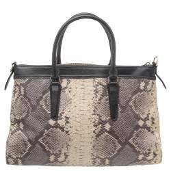 Coach Beige/Dark Brown Python Embossed Leather And Leather Morgan Tote