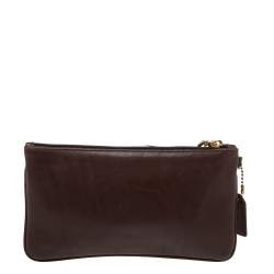 مملوكة مسبقًا Coach Dark Brown Leather Turnlock Wristlet Pouch